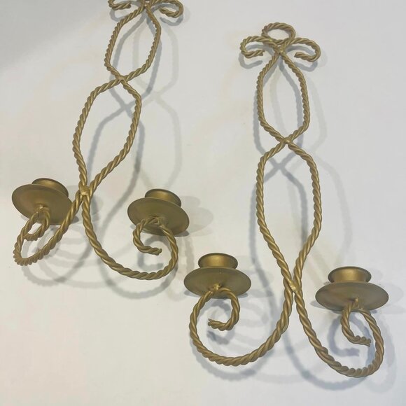 Gold Tone Twisted Metal Wire Double Candle Holder Wall Sconce Home Interiors~SET - Picture 5 of 6